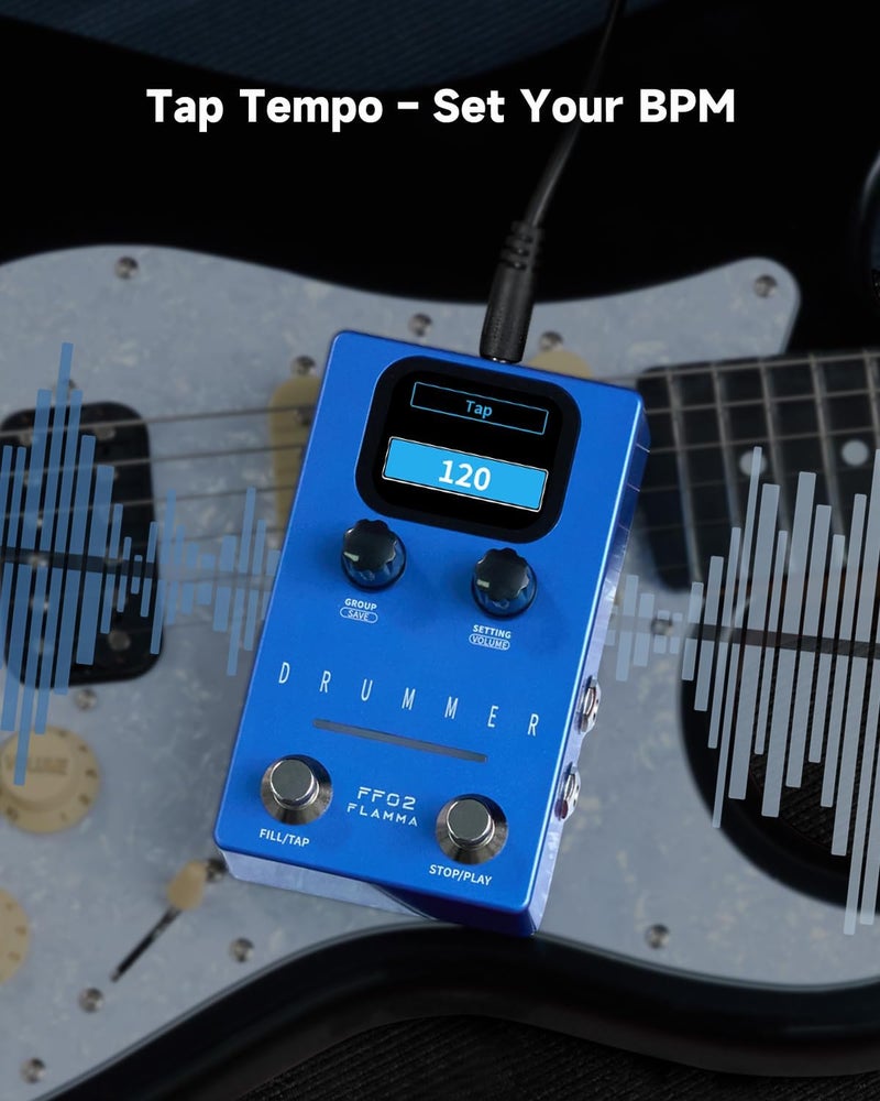 FLAMMA FF02 Drum Machine Guitar Pedal - 121 Drum Grooves, 11 Music Genres, Tap Tempo, Adjustable Rhythms, Stereo I/O for Live & Studio Use - Image 4